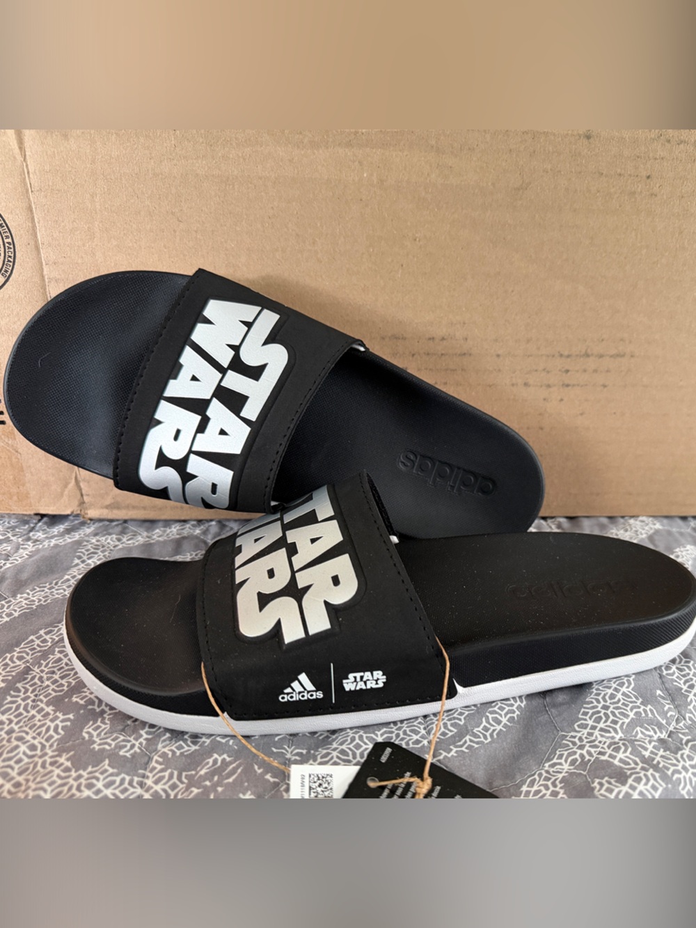 adidas Black STAR WARS Slide Sandals with White Logo